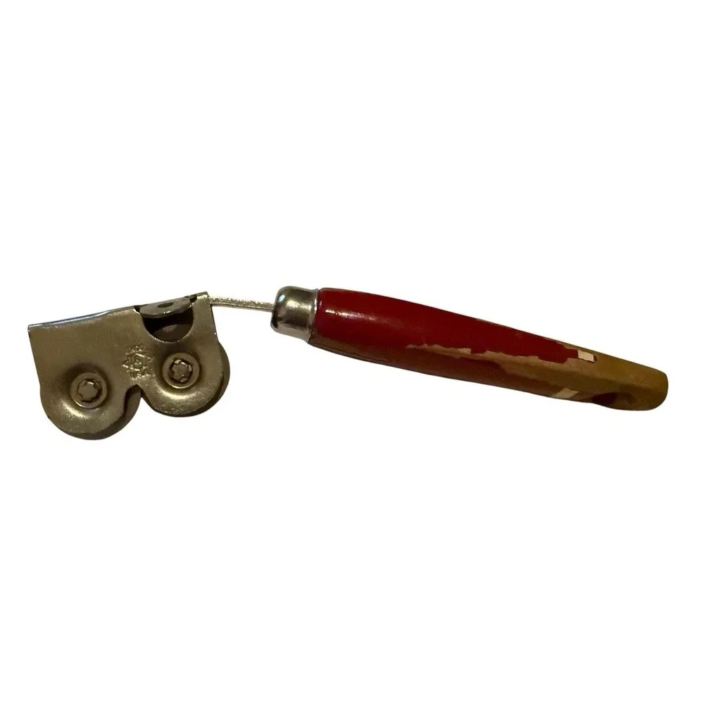 Ekco A&J Red Wooden Handle Knife Sharpener Kitchen Utensil Tool USA Metal Wheels